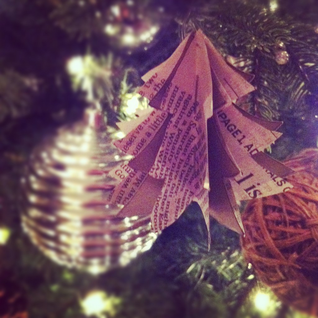 recycled newspaper christmas tree ornament