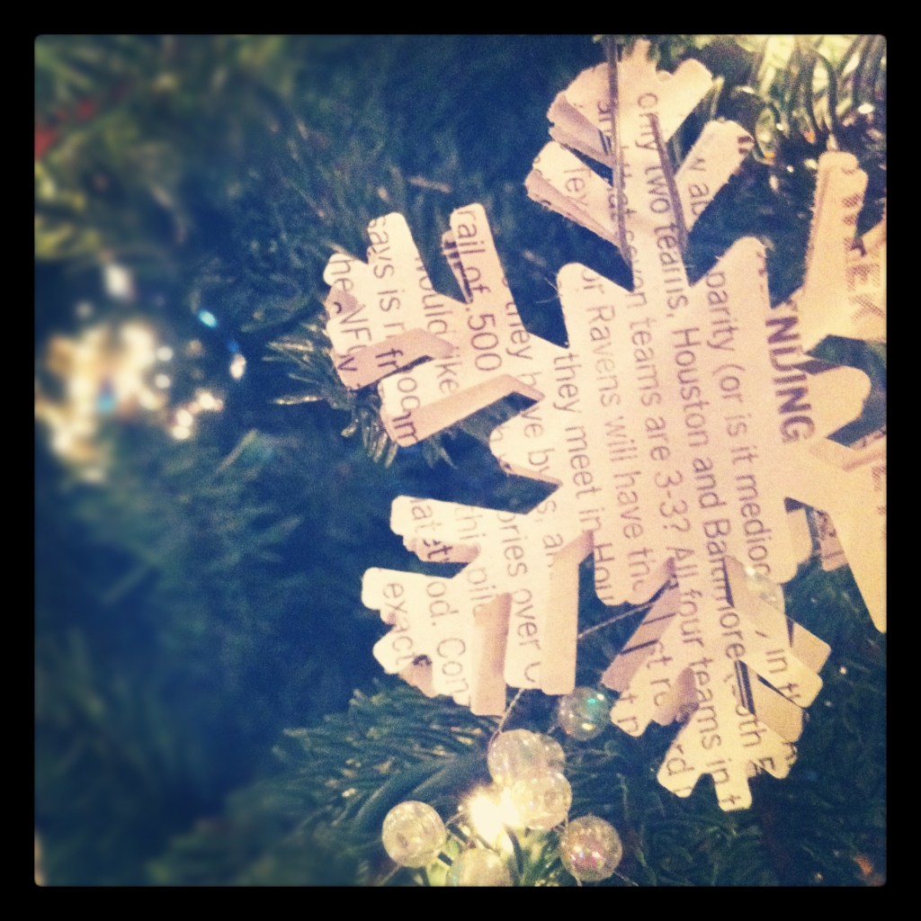 recycled newspaper snowflake ornament