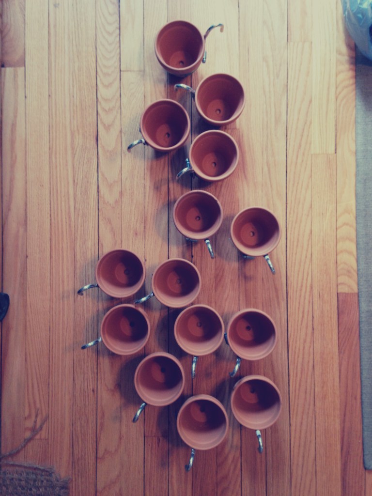 Vertical Pallet Garden Step 7 - Terra-Cotta Plant Hangers Complete
