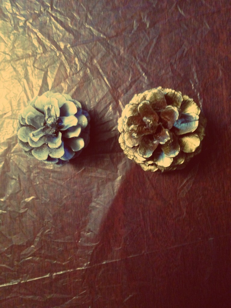 Spray-painted white & gold pinecones, DIY, Christmas tree, Pinterest